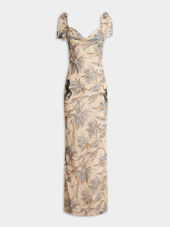 Venroy Dresses & Skirts - Venroy 100% Silk Floral Horse Print Tie Shoulder Bias-Cut Maxi Dress NWOT